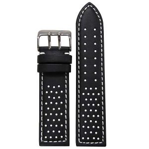 Malla Rally cuero negro perforado con pespunte blanco