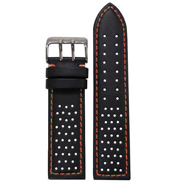 Malla Rally cuero negro perforado con pespunte naranja