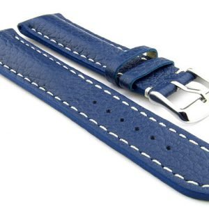 Malla de cuero azul con pespunte blanco 22 mm