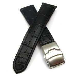 Malla de cuero croco negro con cierre de acero