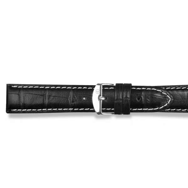 Correa SAINTS de cuero croco negro con costura